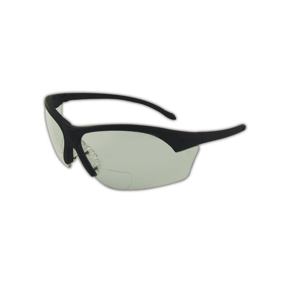 Bifocal Safety Glasses, Black 2.0 Diopter, Clear Lens, Uncoated Coating